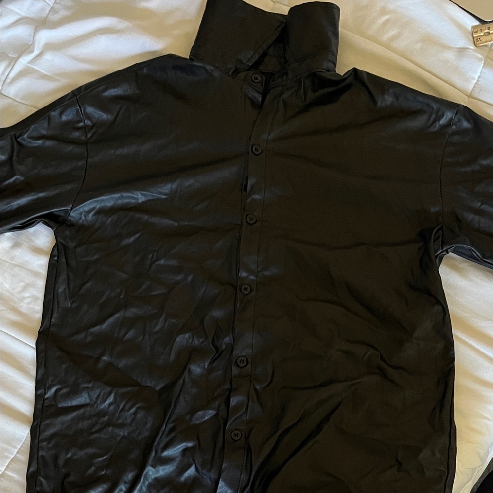 faux leather button down jacket